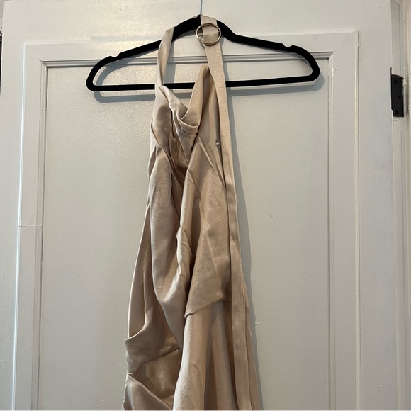 ASOS DESIGN halter drape detail midi dress with buckle in textured satin crepe - Picture 12 of 12